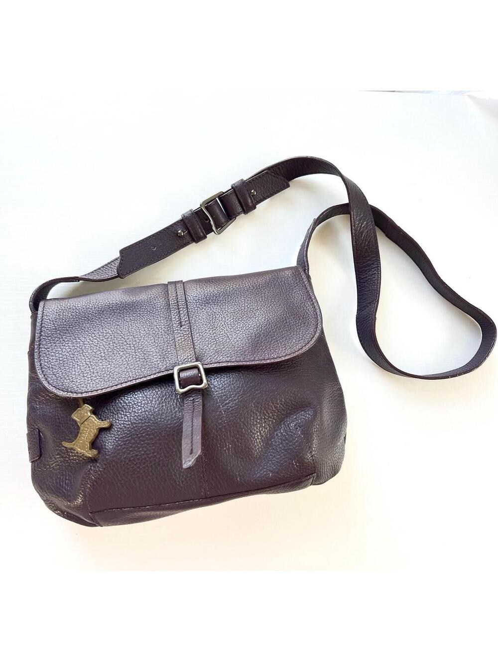 RADLEY LONDON Purple Pebble Leather Crossbody Flap Bag Scottish Terrier Charm